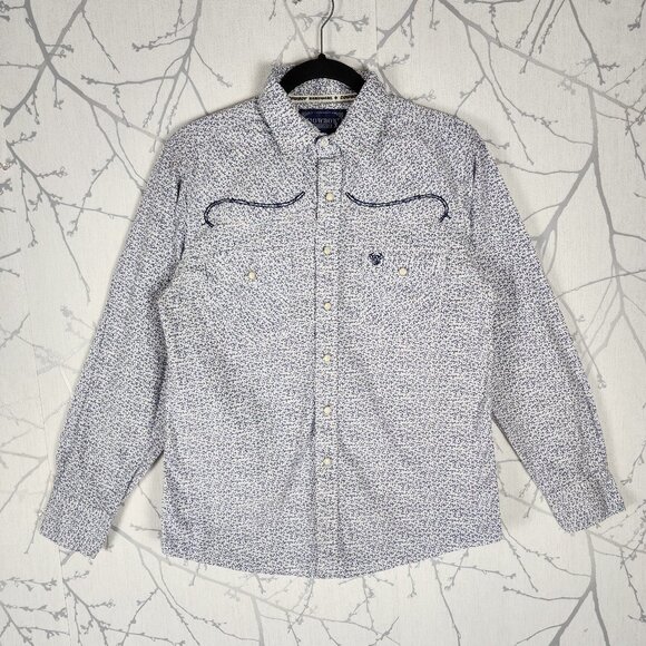 Cowboy Hardware Blue Floral 100% Cotton Pearl Snap Western Shirt - Picture 1 of 7